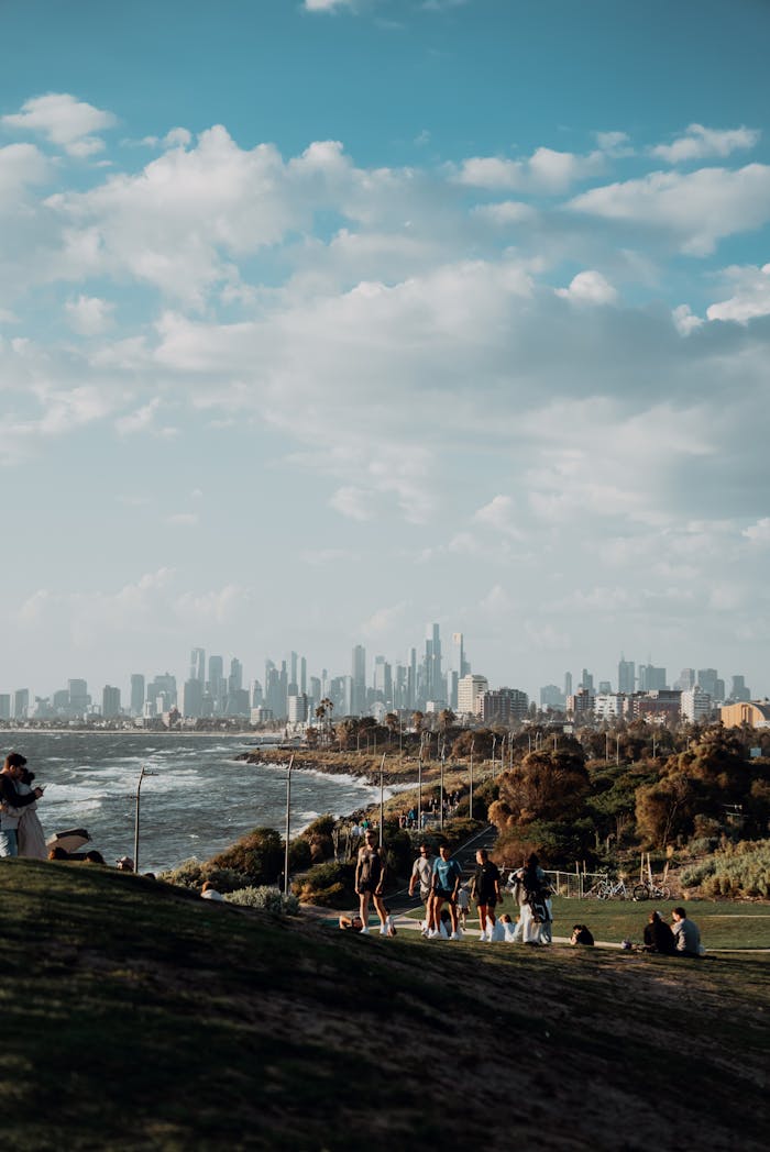 services-03 Enjoy a beautiful day at Elwood Beach with a stunning view of Melbourne's skyline in the background.